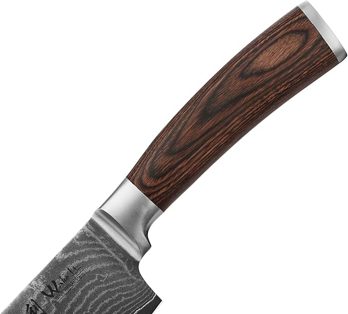 Wakoli Damascus Nakiri & Chef Knife 7-inch - 67-Layer VG10 Core Steel, Razor Sharp Japanese Vegetable Knife with Pakkawood Handle, for Precision Chopping, Slicing & Cuisine - Gift Box (EDIB)