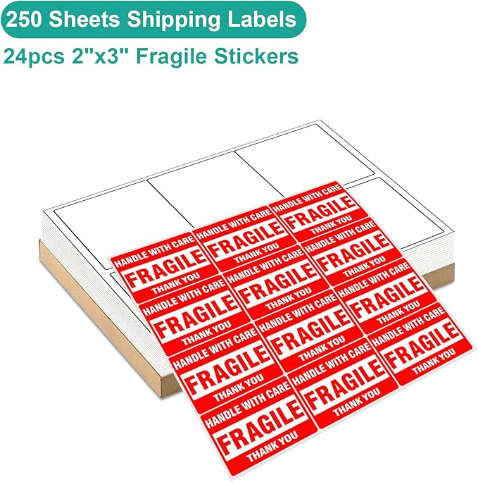 MFLABEL 3-1/3" x 4" Shipping Address Labels, FBA Labels, 6-UP Sticker Labels, White Shipping Labels, Easy to Peel, Address Labels for Laser/Ink Jet Printer, 6 Per Page (1500 Labels, 250 Sheets)