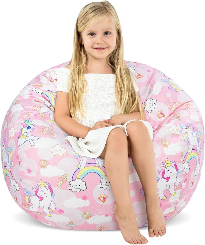 Bean Bag Chair for Kids Stuffed Animal Storage Beanbag Chairs,Toddler Toy Storage Organizer for Girls and Boys,Large 32'' Cover Only（No Filling)