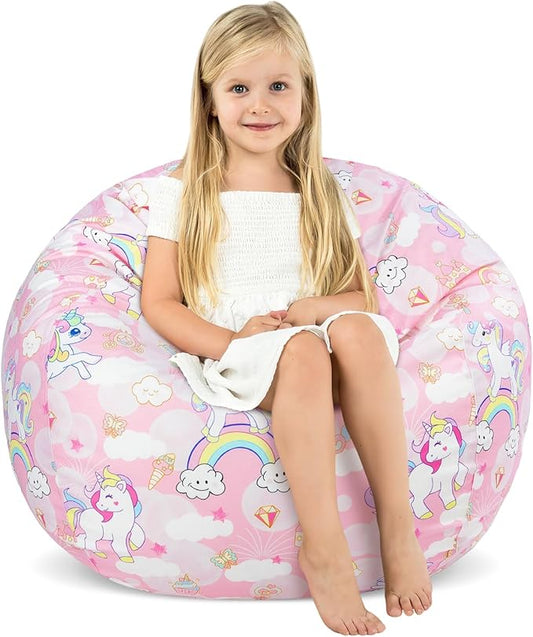 Bean Bag Chair for Kids Stuffed Animal Storage Beanbag Chairs,Toddler Toy Storage Organizer for Girls and Boys,Large 32'' Cover Only（No Filling)