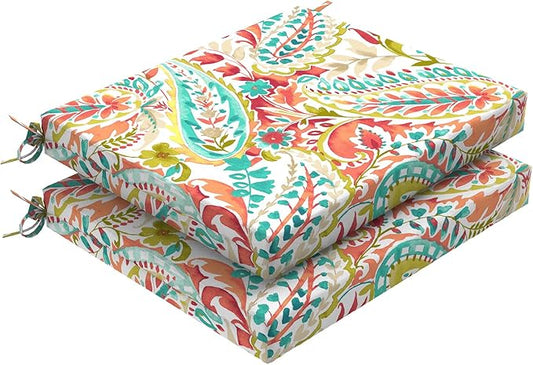 Set of 2 Outdoor Square Chair Cushions 18.5"x16"x2" for Patio, Water Resistant Patio Dining Seat Pads Replacement for Kitchen Garden and Outdoor Furniture Decoration - Pretty Paisley