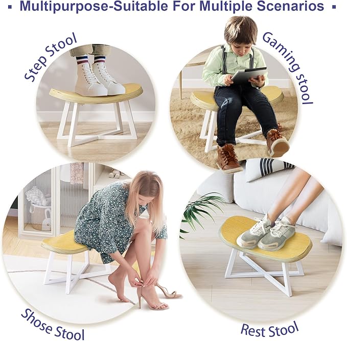 Wooden Step Stool，Foot Rest for Adult&Children,Short Stool for Under Desk, Small Bench for Living Room, Kitchen, Couch, Entryway