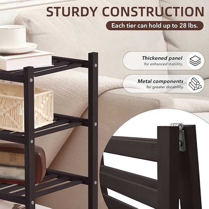 5 Tier Bamboo Shoe Rack Storage Organizer for Closet, Multifunctional Stackable Free Standing Shoe Shelf Organizer for Small Space,Entryway, Hallway, Bathroom27 x11 x32 (Brown, 5 Tier)