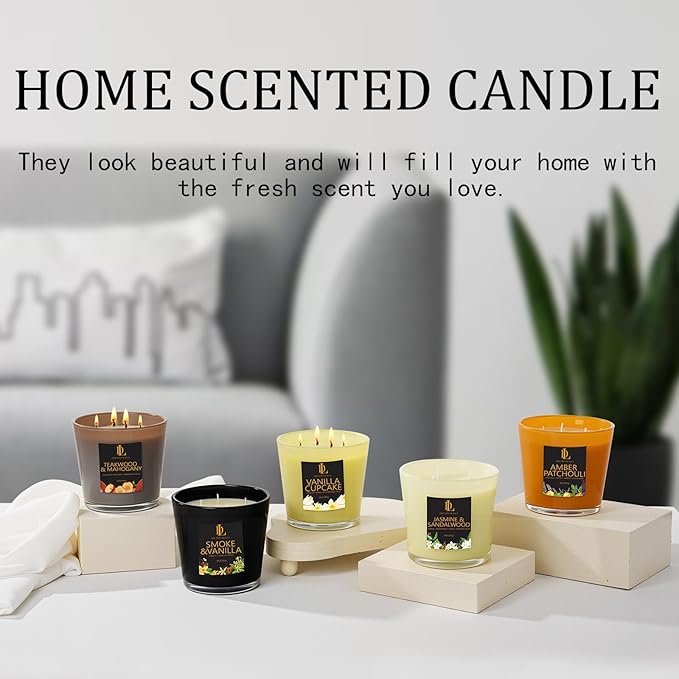 Jasmine & Sandalwood Scented Candle, Large 30oz Natural Soy Candles, 4-Wick 80 Hour Burn Time, Home Fragrance Candles Housewarming Gift for Women Men