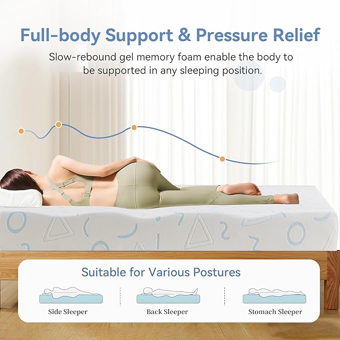 Twin Mattress 6 Inch for Kids, Gel Memory Foam Mattress for Cool Sleep, Medium Firm for Pressure Relief, Fiberglass-Free, Removable Washable Cover, Mattresses in a Box