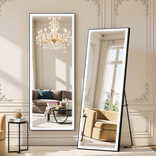 72x28 Full Length Mirror, Dimmable 3 Color LED Light w/Light Memory, Distortion Free Silver Coating Mirror, HD Reflection &Anti Desilvering,Tempered Glass &Shatter Proof Film Doubles Safety