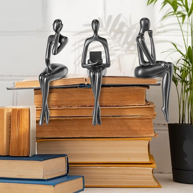 Thinker Statue Gold Decor Abstract Art Sculpture, Golden Resin Collectible Figurines for Home Living Room Office Shelf Decoration,Great Gifts Ideas (Sitting Posture-Black)