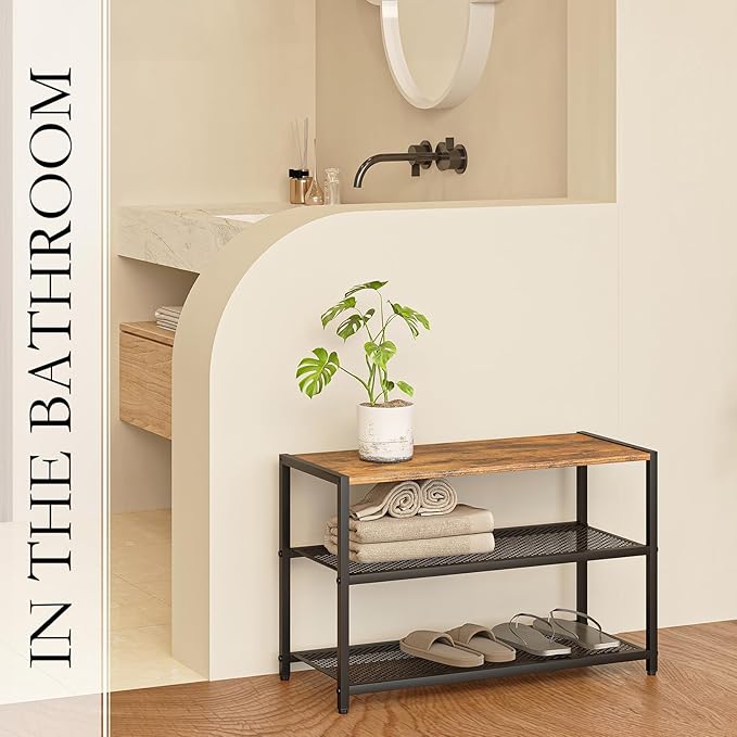 Shoe Rack, 3-Tier Shoe Shelf with Dense Metal Mesh, Durable Industrial Freestanding Shoe Rack for Front Door Entrance, Hallway, Entryway, Living Room, Bathroom (25" Dx11.02 W x15.75 H)