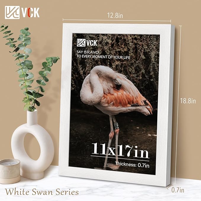 VCK 11x17 Picture Frame Set of 4 - White, Gallery-Quality Wood Poster Frames, 1.1-Inch Wide Border, Polished Plexiglass, Vertical or Horizontal Wall Display for Photo/Art/Prints, White