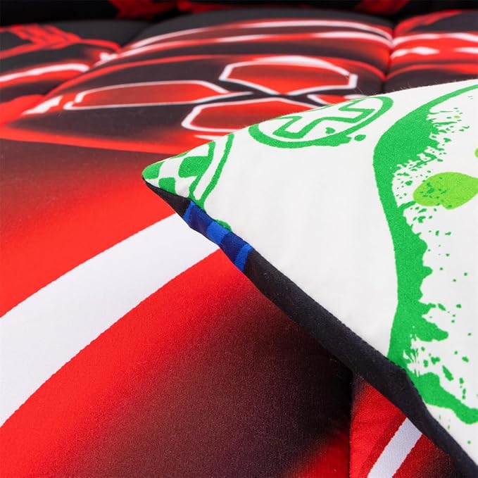 NTBED Game Console Comforter Set for Boys Girls Kids 3D Gaming Geometric Lightweight Microfiber Gamer Bedding Sets (Red Blue, Twin 5Pcs)