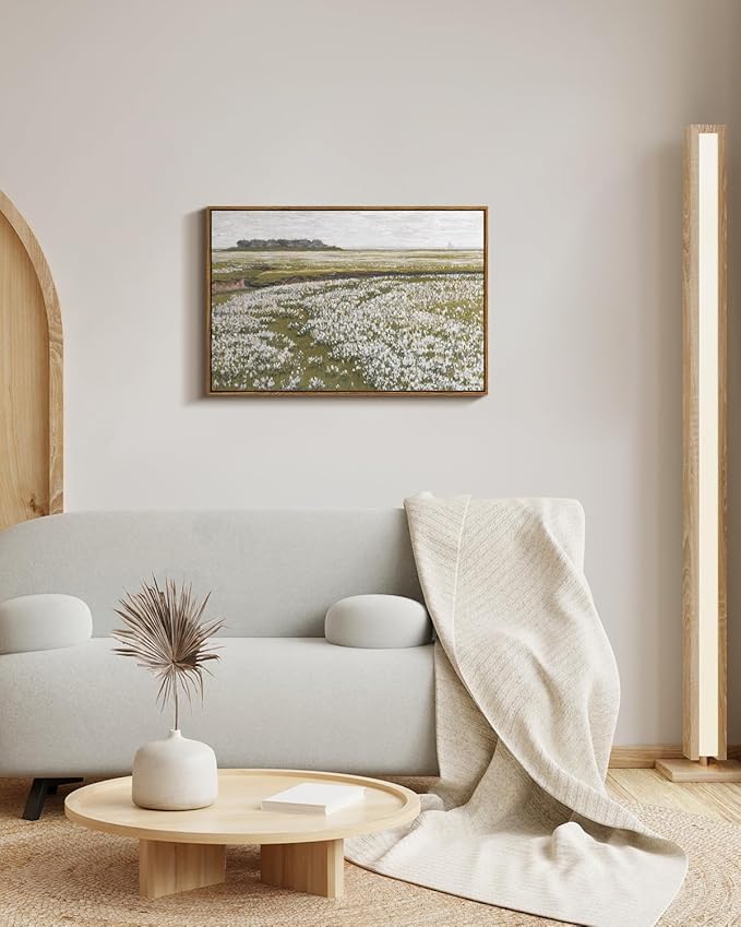 InSimSea Framed Canvas Wall Art Vintage Decor, Classical Grassland Paintings Large Wall Art, Meadow Full of Flowers Wall Hanging Decor for Living Room Farmhouse Bathroom, 20"x30"