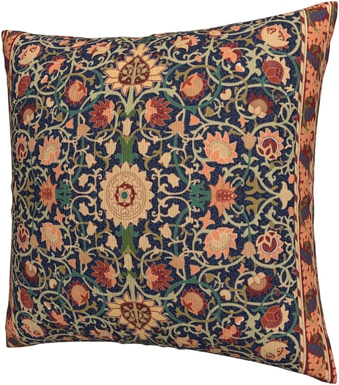 Boho Vintage Floral Throw Pillow Covers Set of 2 Burnt Orange Navy Flowers Plant Bohemian Pillowcases Cushion Case Square for Soft Home Decor Bed Couch Car Living Room 18x18 Inch