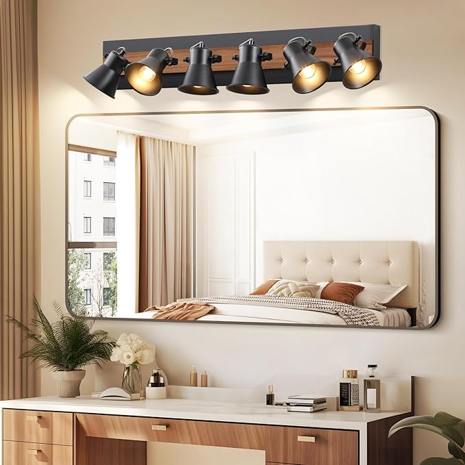 SEEBLEN 6-Light Track Light Fixtures Ceiling/Wall Mount, Adjustable Spotlight, Industrial Black Kitchen Lighting for Living Room, Dining Room, Hallway, Bathroom