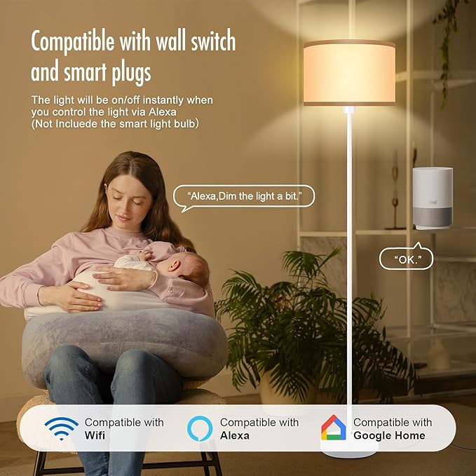 Floor Lamp White, Standing Lamp, 58" Tall Floor Lamp with Lampshade, Foot Pedal Switch, Modern Small Floor Lamps for Living Room/Bedroom/Classroom/Kids Room, White Lamp for Girls' Gift(Without Bulb)