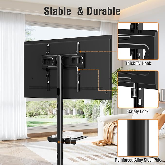 ELIVED Mobile TV Stand for 23-60 Inch Flat Screen TVs, Tilt TV Cart with Adjustable Shelf & Locking Wheels, Rolling TV Floor Stand Max VESA 400x400mm, Portable TV Stand Holds Up to 77lbs.