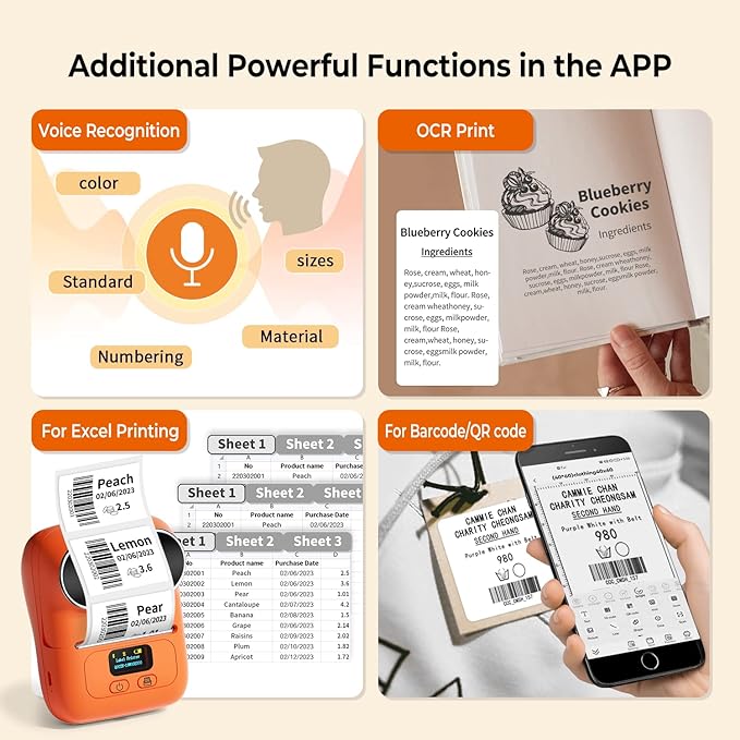 Phomemo M110 Label Maker Machine-Barcode Label Printer, Portable Sticker Maker for Price Tag, Logo,Address, Mailing, Home, Office & Small Business, Compatible with Phones&PC Orange