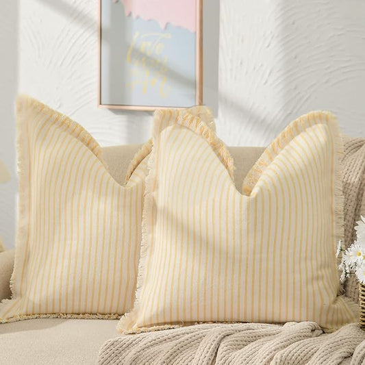 ZWJD Throw Pillow Covers 26x26 Set of 2 Striped Pillow Covers with Fringe Chic Cotton Decorative Pillows Square Cushion Covers for Sofa Couch Bed Living Room Farmhouse Decor