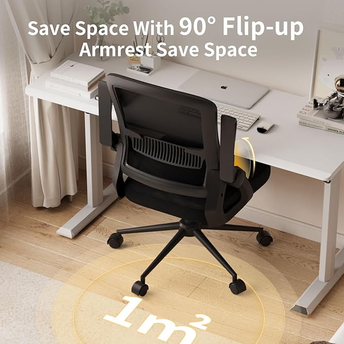 naspaluro Ergonomic Office Chair | Mesh Back, Flip-Up Arms, Lumbar Support | Adjustable Height & Tilt Swivel – Comfortable Desk Chair for Home Office, Study, Work – Black