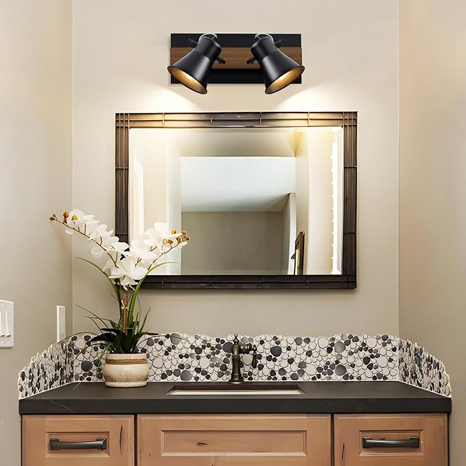 SEEBLEN 2-Light Track Light Fixtures, Adjustable Ceiling/Wall Mount, Industrial Black Kitchen Track Lighting for Living Room, Dining Room, Hallway, Bathroom