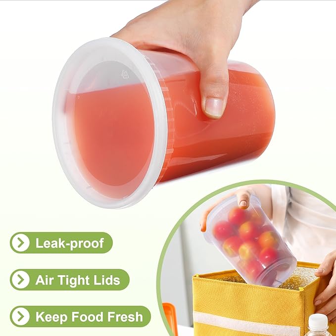 Deli Containers with Lids 48 Sets - Plastic Soup Containers with Lids 8oz, 16oz, 32oz - Take Out Container for Restaurant, Food Container with Leakproof, Microwave/Freezer/Dishwasher Safe