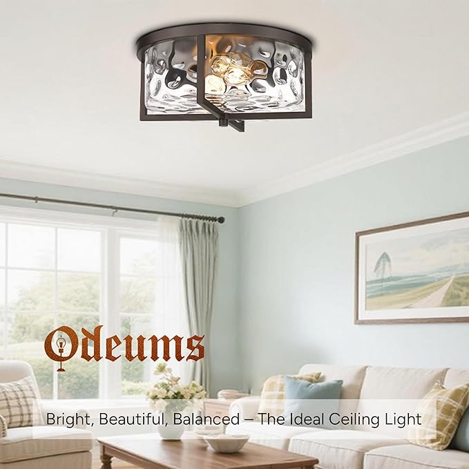Kitchen Ceiling Light Fixtures, 13" Flush Mount Ceiling Light, Modern Close to Ceiling Light Fixtures, Hammered Glass Flush Ceiling Light Antique Ceiling Light for Kitchen,Dining Room,Hallway