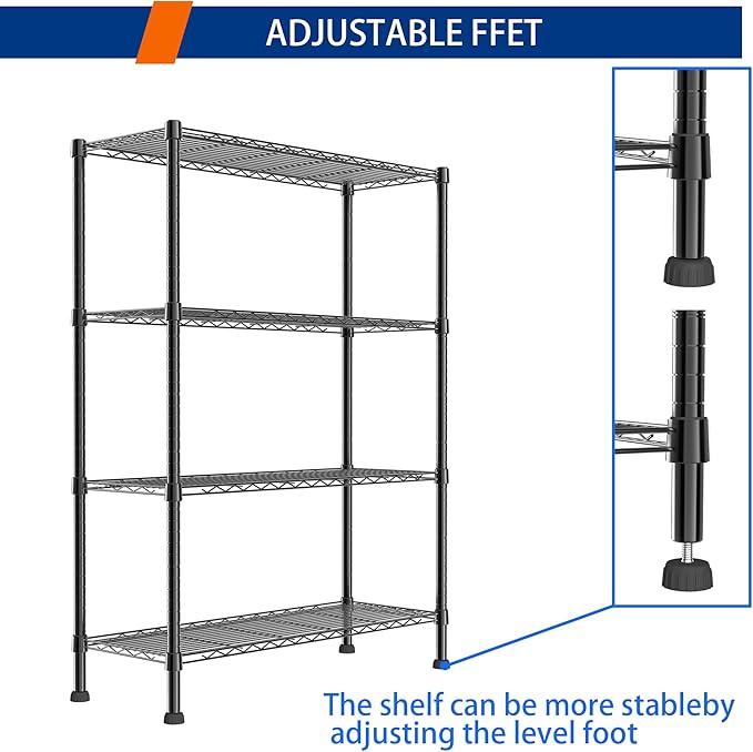 REGILLER 4-Wire Shelving Metal Storage Rack Adjustable Shelves,Standing Storage Shelf Units for Laundry Bathroom Kitchen Pantry Closet(Black,14.1" D x 36.1" W x 54" H)