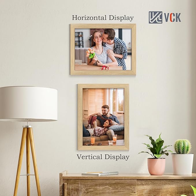 VCK 11x14 Picture Frame Set of 4 - Oak, Gallery-Quality Wood Poster Frames, 1.1-Inch Wide Border, Polished Plexiglass, Vertical or Horizontal Wall Display for Photo/Art/Prints, Natural Oak
