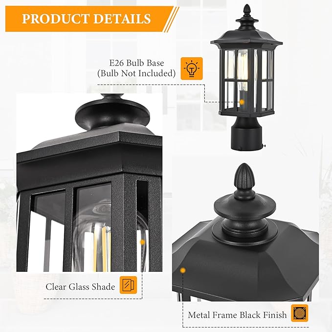 Outdoor Post Lights Outdoor Lamp Post Light Fixture Aluminum with Glass, Post Lamps Outdoor Light Posts for Outside Patio Yard Garden