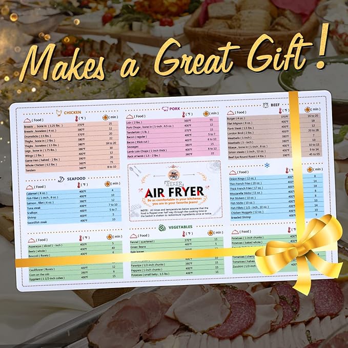 Air Fryer Magnetic Cheat Sheet Cookbook Cooker Accessories Magnet Cooking Times Chart Quick Reference Guide for 66 Common Prep Functions