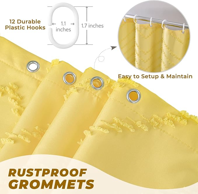 Yellow Shower Curtain Boho Farmhouse Shower Curtain 72 x 72 Tufted Chevron Textured Minimalist Shower Curtains for Bathroom