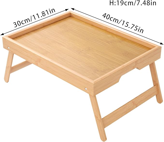 Bamboo Bed Tray Table with Foldable Legs Breakfast Tray, Lightweight Laptop Desk for Eating, Reading, Working in Bed or Sofa – Portable Lap Desk with Handles, Perfect for Home - Natural
