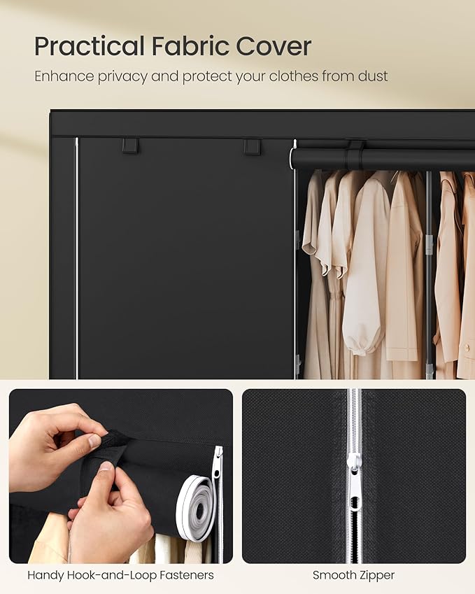 SONGMICS Portable Closet, Wardrobe Closet Organizer with Cover, 5 Hanging Rods and Shelves, 4 Side Pockets, 17.7 x 83 x 65.7 Inches, Large Capacity for Bedroom, Living Room, Ink Black URYG095B01