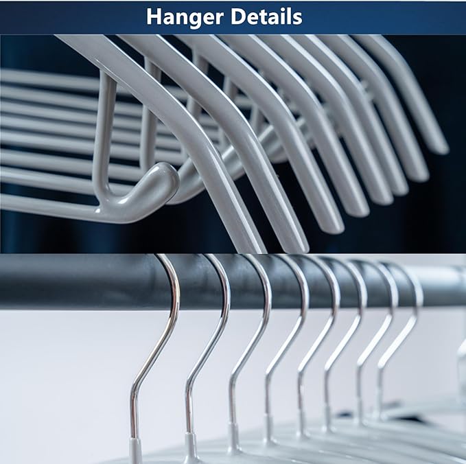 16.5 Inch Silver No Shoulder Bumps No Mark Non-Slip Rubber Coated Contour Metal No Bumps Hanger, Sweater Hanger, T-Shirt Hanger Suit Hanger with Pants Bar Pack of 10 (Silver, 10)