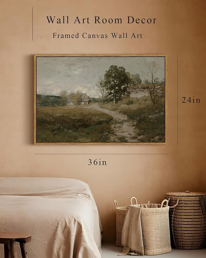 InSimSea Framed Canvas Wall Art, Vintage Countryside Landscape Farmhouse Decor, Wall Art for Living Room, French Country Decor, 24"x36"