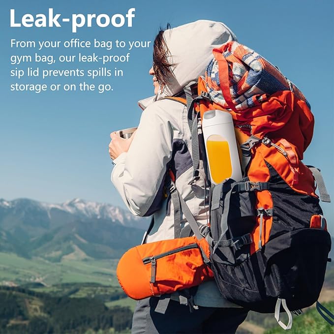 Portable Personal Blender, USB Rechargeable for Smoothie Shakes, with 12 Stainless Steel Blades & 16 Oz/450ML Cup and Extra Handle Lid, for Travel Sports Gym (White)