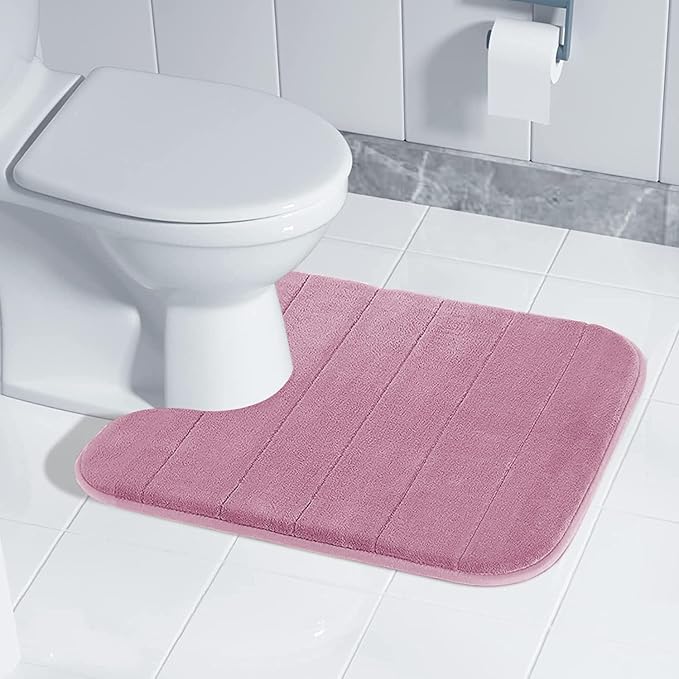 Yimobra Memory Foam Toilet Bath Mat U-Shaped, 24 X 20 Inches,Soft and Comfortable, Super Water Absorption, Non-Slip, Machine Wash and Easier to Dry for Bathroom Commode Contour Rug, Mauve