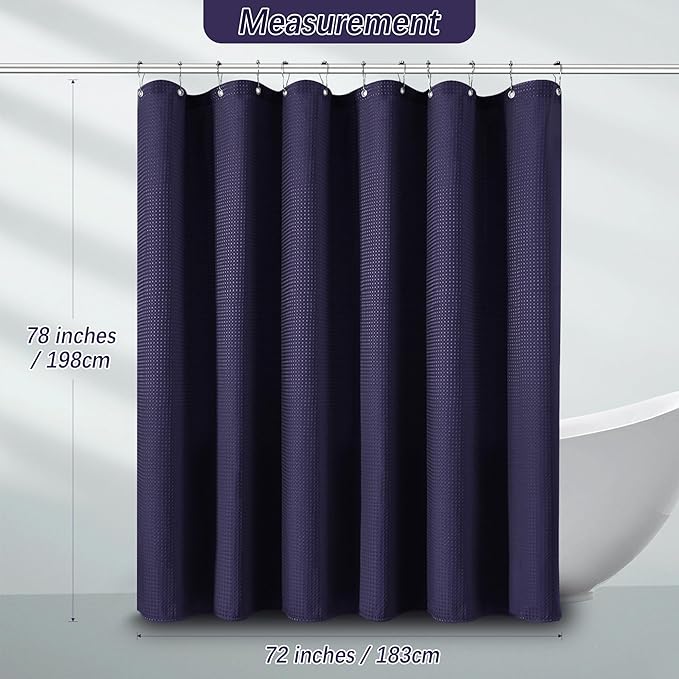 Purple Shower Curtain for Bathroom Waffle Textured Heavy Duty 78 Inch Shower Curtain Set for Bathroom, Water Repellent 256GSM Neutral Fabric Eggplant Shower Curtains with 12 Metal Hooks