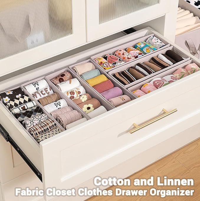 MURRI&MURRDI 6-Pack Mini Foldable Fabric Drawer Organizers for Clothes, Gray - Storage Bins for Socks, Underwear, Bras, Accessories - Fits Nursery, Closet, Dresser (6 Gray)