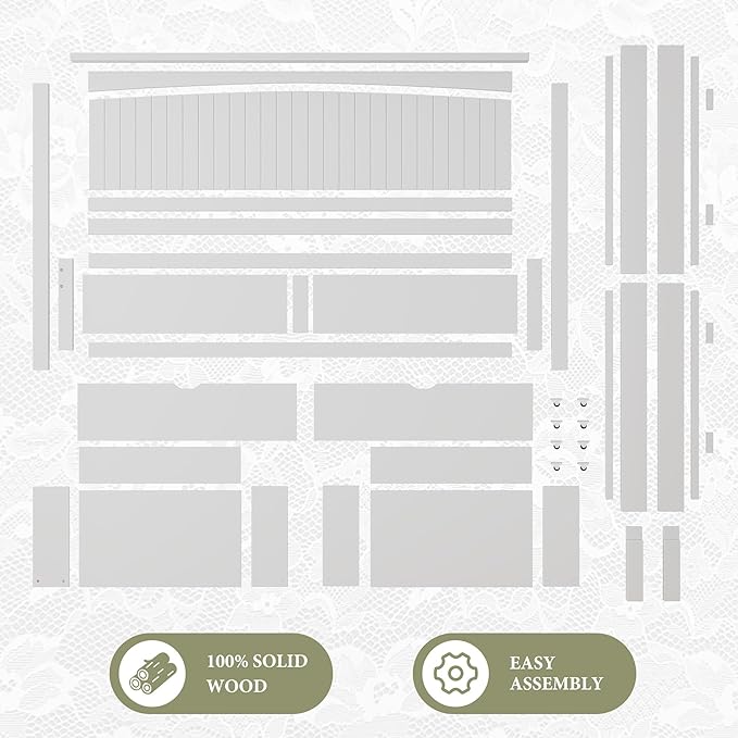 AMERLIFE Queen Size Solid Wood Bed Frame with 50" Tall Headboard, Mid-Century Modern Bed with Storage, Wooden Platform Bed with 2 Drawers, No Box Spring Needed, White