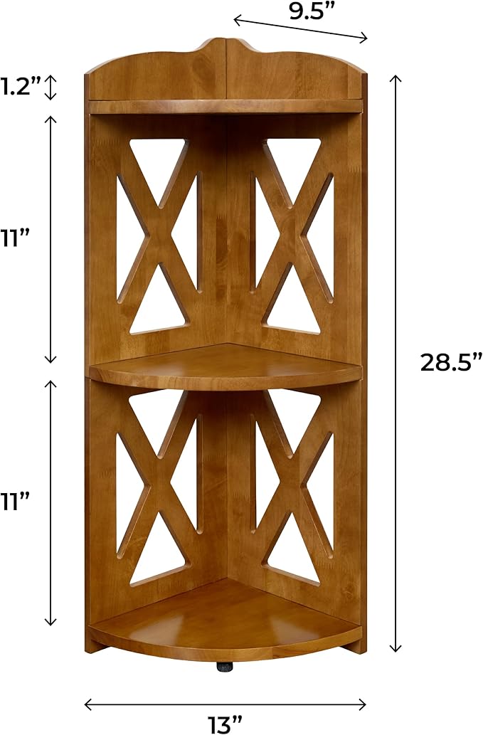 Corner Shelf Stand, Corner Bookshelf, Small Corner Shelves by Natural Wood, Plant Stand, Corner Bookcase for Living Room, Home Office, Bedroom, (Brown, 3 Tier X)