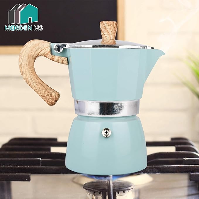 MORDEN MS Moka Pot - Stovetop Espresso Maker 3 Cup/5 OZ Italian Coffee Maker Camping Coffee Pot Manual Cuban Coffee Percolator for Cappuccino or Latte- Blue