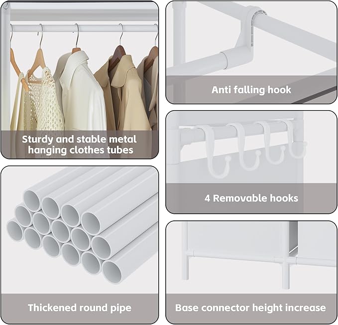 MOYIPIN Portable Closet，Free Standing Wardrobe Closet with Hanging Rod and Curtain，Clothes Storage Organizer, for Cloakroom, Bedroom，40.55 x 16.73 x 65.35Inches，White