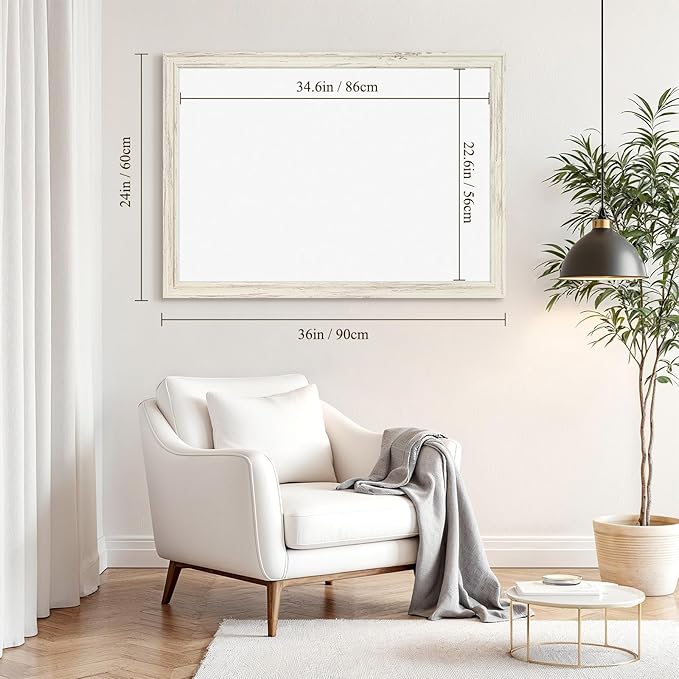4 THOUGHT Dry Erase Board, 24 x 36 in Magnetic Whiteboard White Vintage Wood Frame Wall-Mounted White Board Decorative Notice Board for School, Office, Home, 6 Magnets 4 Markers 1 Eraser