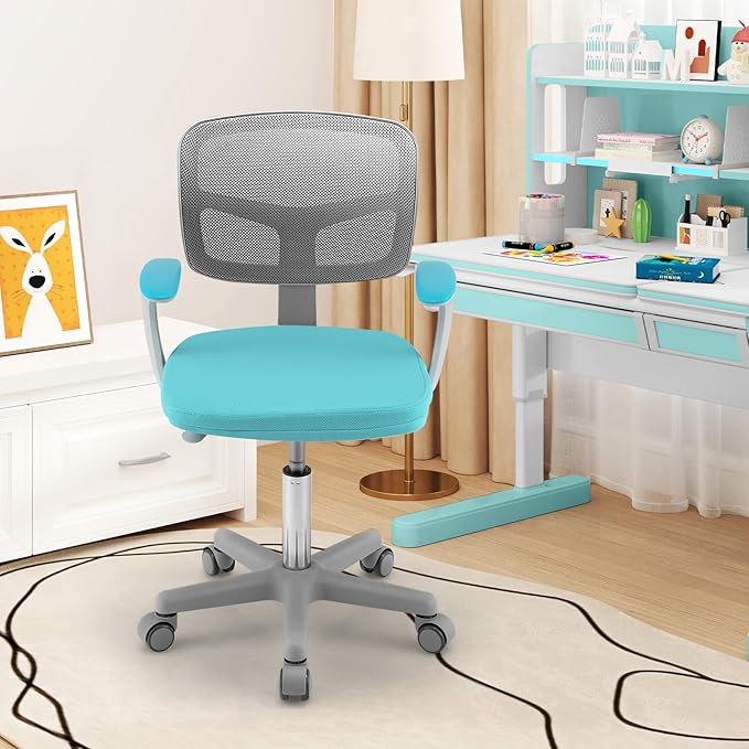 Giantex Kids Desk Chair, Children Computer Chair with Wheels and Y-Shaped Lumbar Support, Mesh Kids Office Chairs, Height Adjustable Desk Chair for Girls Boys Aged 4-13, Turquoise
