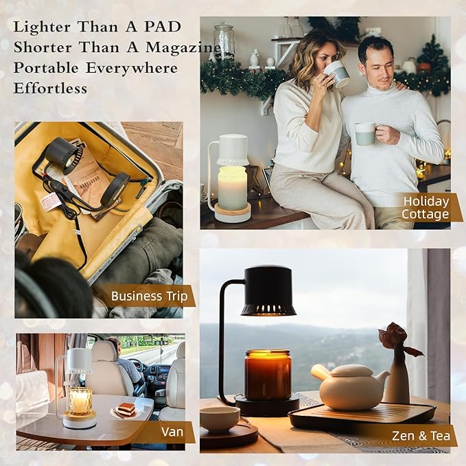 Candle Warmer Lamp with Timer 50W Dimmable Warming Light for Jar Candles Adjustable with Coasters Modern Metal White Wax Melt Lamp Housewarming Gift Ideas Zen SPA Yoga Gift for Women Mother Birthday