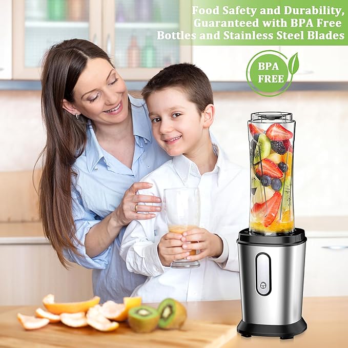 Electric Smoothie Blender, Powerful Small Blender with 2 Portable 20oz Tritan blender Bottles, BPA-Free Personal Blender with 4 Stainless Steel Blades, Mixer Smoothie Maker for Shakes and Smoothies