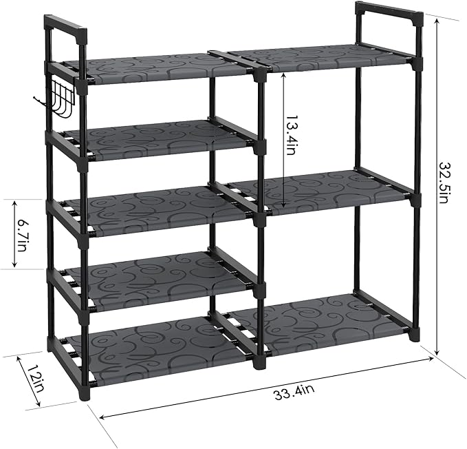 Black Tubes Closet Shoe Rack, 5 Tier Oxford Fabric Shelf, Easy Assembly, Sturdy and Durable, Holds Up to 30 lbs