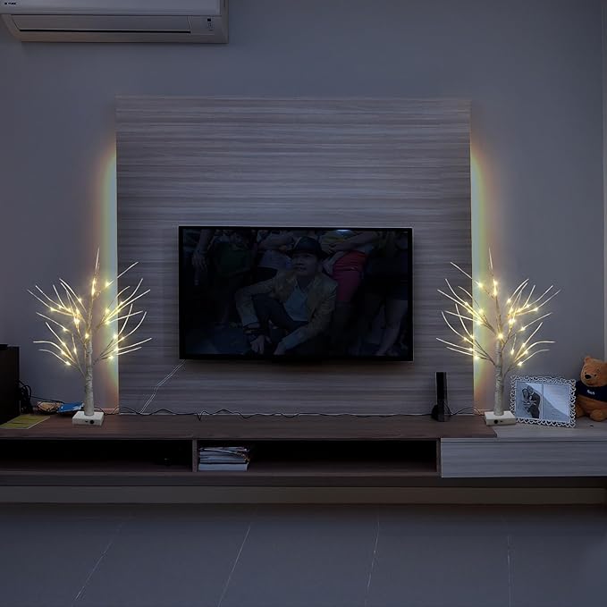 Set of 2 Warm White Birch Tree Light with Battery or USB Powered 24 LED Fairy Light Spirit Tree Tabletop Twinkling Tree Light Decor for Home Party Bedroom Wedding Thanksgiving Christmas Decoration