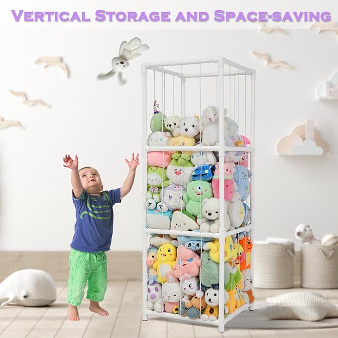 Stuffed Animals Zoo Storage, 300L Large PVC Stuffed Animal Holder Organizer, Easy-Access Plush Toy Storage Cage for Toddler Playroom, Bedroom