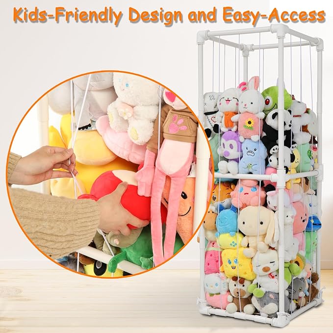 Stuffed Animal Storage Zoo Organizer, PVC Stuffy Toy Zoo Holder, 58'' Tall Vertical Plush Organizer, Large Stuffed Toy Cage for Nursery and Playroom